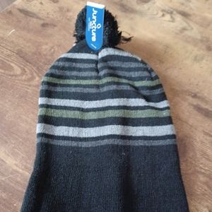 Juncture striped long beanie w/ pom pom